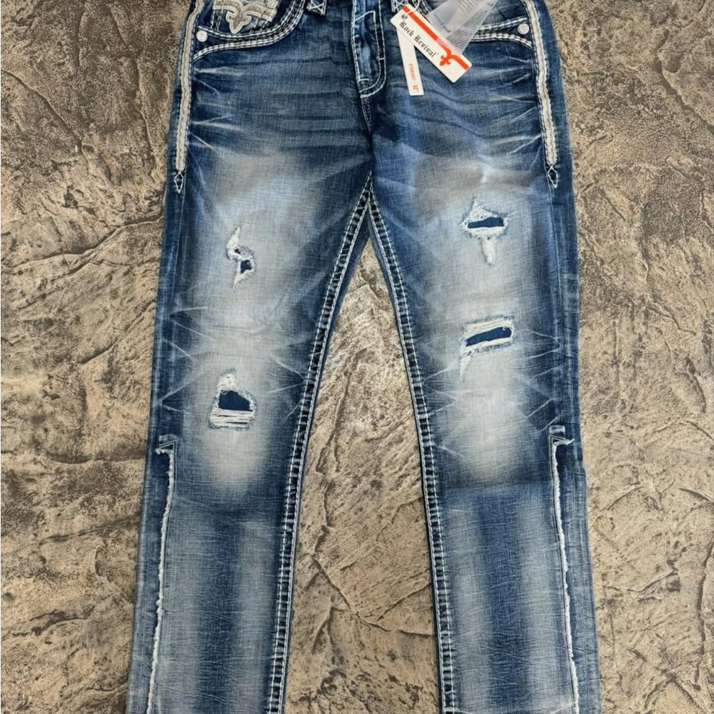 Rock Revival Men's Straight Jeans - Distressed Blue